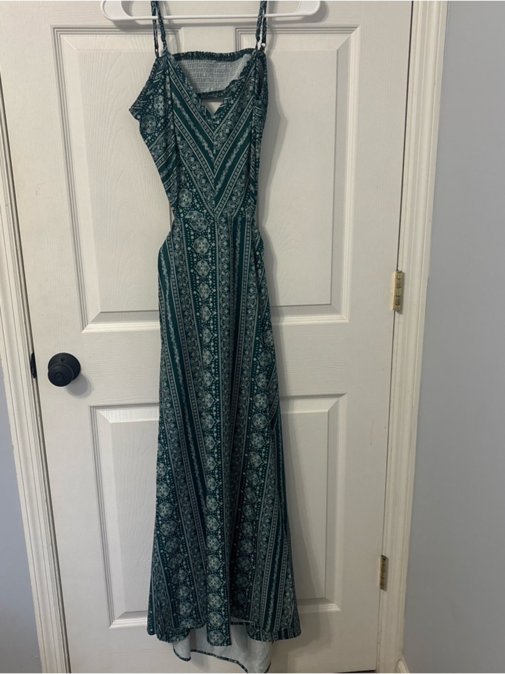SHEIN Teal Green Patterned Maxi Dress with Spaghetti Straps